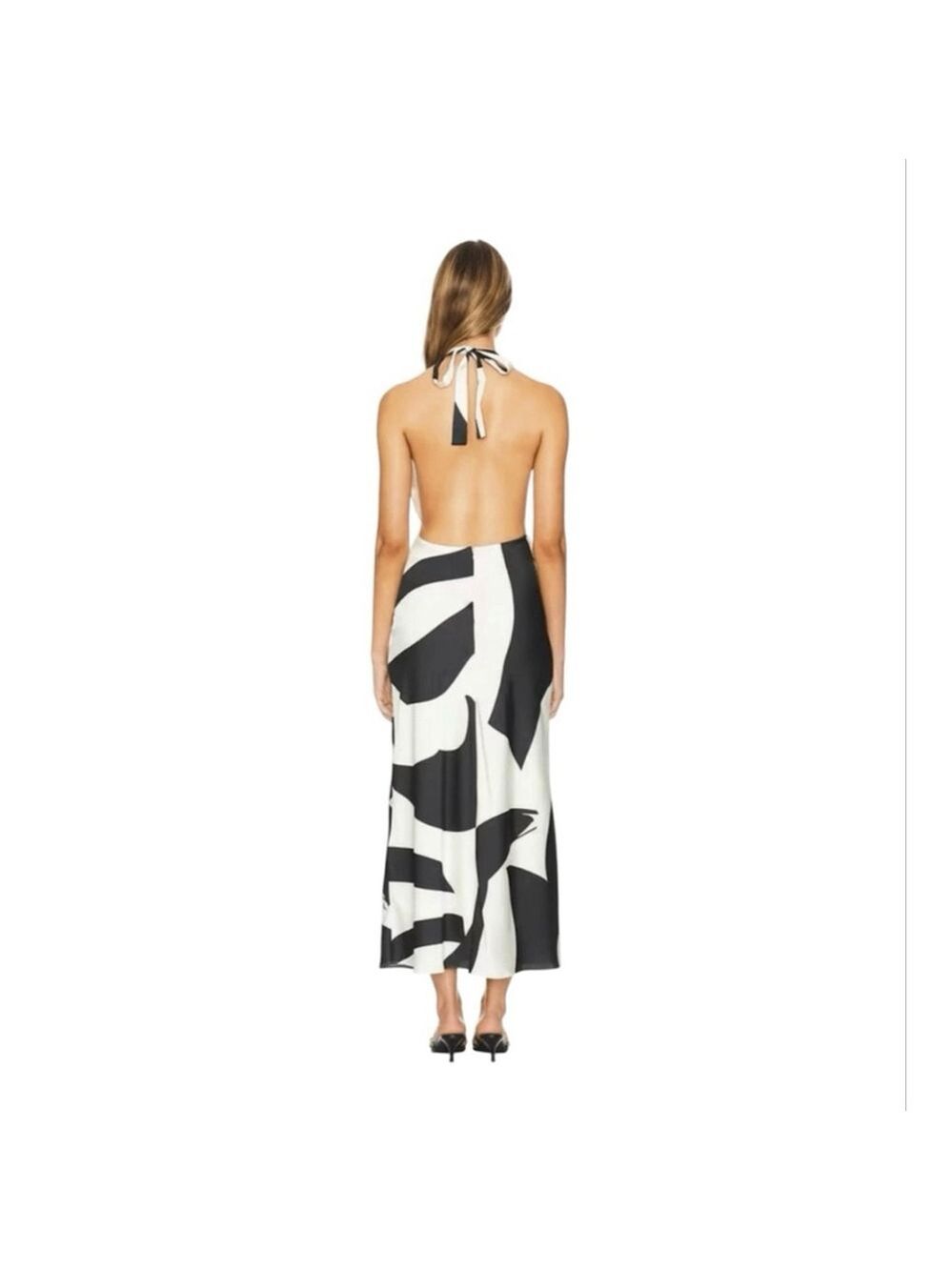 Anthropologie Bardot Citron Black Cream Abstract Halter Midi Dress - Picture 2 of 16